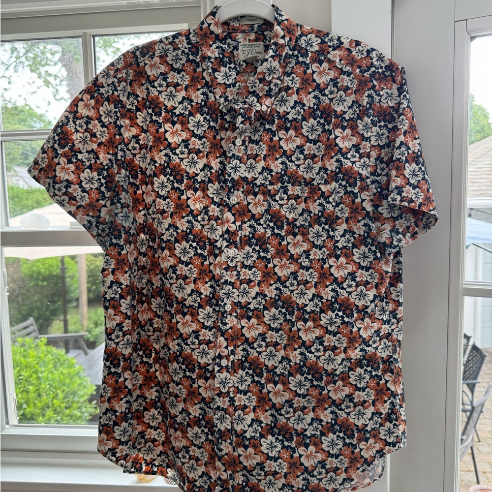 J. Crew Floral Button Down Shirt - Black, White, Orange